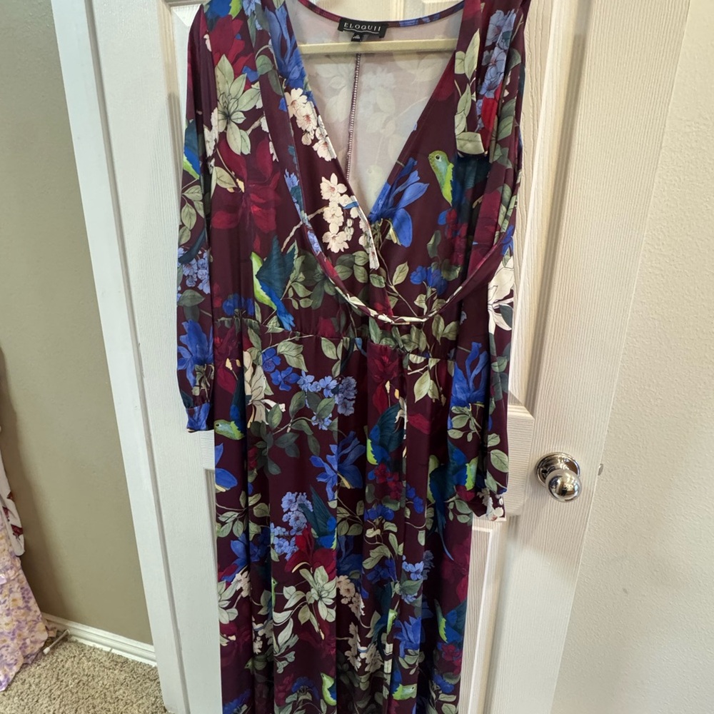 Eloquii Floral Maxi Dress - Burgundy and Blue